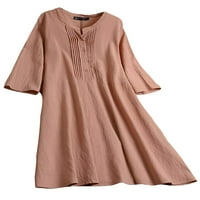 Košulje za košulje Colisha Haljine s rukavom midi haljina A-line labave zabave V izrez Pink XL