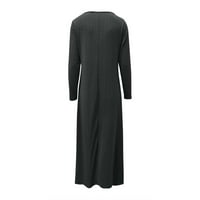FIMKAUL ženske haljine casual dugih rukava V-izrez zimski jesen čvrsta maxi labava boho plaža dugačka