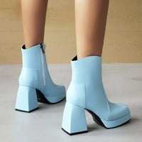 Cipele za žene Žene Zimske cipele za gležnjače Zimska topla visoka peta Platform Moda Zip Square Toe
