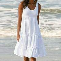 Ženski ljetni bez rukava okrugli vrat Čvrsta boja u boji velike ljuljačke haljine za plažu