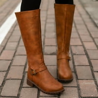 Wofedyo ženske čizme Vintage Women Square Heel patentne kožne čizme drže tople čizme Okrugle cipele