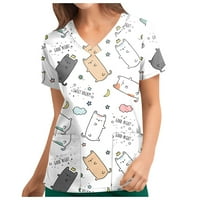 Gotyoou ženske vrhove ženske majice personalizirano slatko ispis kratkih rukava V-izrez Top radne jednolike