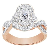 Bijeli prirodni dijamantski oblik kabine za uvijanje dvostrukih halo ruševog angažman prsten u 14K ružičastog zlata sa veličinom prstena 5