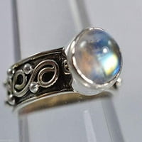 Navya Craft Rainbow Moonstone Okrugla Sterling Srebrna ručno rađena ženska izjava prstena veličine 7.0