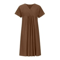TUPHREGYOW žensko čišćenje kratkih rukava labava ležerna haljina ljeto Soild Color Wrap V-izrez Dress Swing haljina s ruffter
