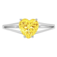 1. CT Sjajno srce sintetički žuti moissinite 14k bijeli zlatni pasijans prsten sz 10.75