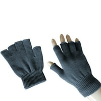 Muške i ženske tople pune boje pletene na pola prste zimske rukavice sive