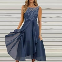 Plava ženska haljina šifon elegantna čipkaste patchwork haljina bez rukava bez rukava vješanje bez rukava
