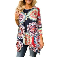 Telisoe ženska plus veličina kratkih rukava Henley majica okrugli izrez cvjetni bluze tuničke vrhove