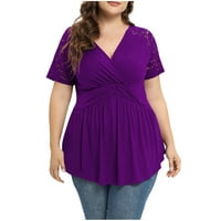 Modna ženska plus size od rezanja Asimetrična majica hladnog ramena V-izrez Tops Purple XXL