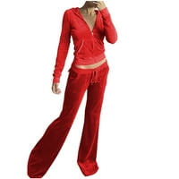Zkozptok ženske odjeve Crewneck Lounge zimska topla odijela obrezane vrhove sa hlačama, crvenim, xl