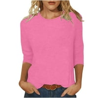 Ženske majice za rukav O izrez Solid Boja Notch Bluzes Tunike vrhovi ružičaste veličine S