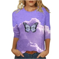 Ženska grafička majica Dužina rukava u boji Blokock Butterfly Ispisao Basic Tee Crewneck Proljeće Jesen