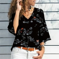 Ženski casual v izrez dugih rukava s dugim rukavima dukserice labave bluze Tuničke vrhove tiska modnih