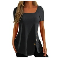 Bluze za žene peplum čvrsti kratki rukav povremeni dame majice kvadratni dekolte ljetni crni 4xl