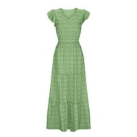 Dianli haljine za žene V-izrez A-line haljina polka točkama kratki rukav haljina ruffle trima visokog