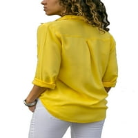Cindysus ženske casual dugih rukava šifonske bluze vrhovi V rector gumb dolje majice pune boje bluza