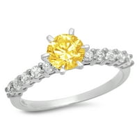 1.05ct okrugli rez žuta simulirana dijamant 14k Bijelo zlato Graviranje Izjava bridalne godišnjice Angažovanje