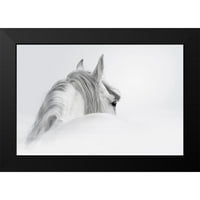 FOOCINC Studio Crni moderni uokvireni muzej umjetnički print pod nazivom - Bijeli konj