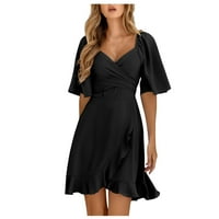 Ženske haljine kratki rukav iznad koljena casual fit & flare Solid Scoop vrat ljetna haljina crna xl