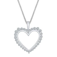 Carat Okrugli bijeli prirodni dijamant Otvorite srčani privjesak ogrlica 10K čvrsto bijelo zlato sa