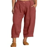 Glonme Ženske patentne pauze, Ležerne duge hlače Ravni salon pamučni posteljina Pant Solid Boja Ljetna pantalona