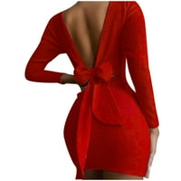 XYSAQA Ljetna haljina maturalne haljine modne žene jesenski čvrsti remen dugih rukava bez leđima Mini