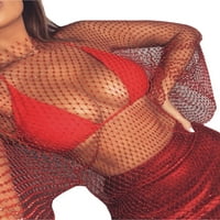 Amiliee Women Shiny Rhinestones haljina za rezanje ribljeg mreža dugih rukava za kupaće kostime Bikini