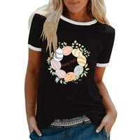Utoimkio Žene Sretni uskrsni majica Zemlja Grafička majica Kratki rukav Tee Tors Classic-Fit Women Ljeto