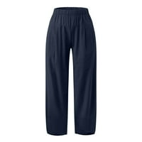 Capri pantalone za žene Ležerne prilike ljetne hlače sa širokim nogama pamučni pamučni posteljina Comfy