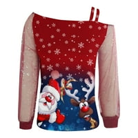 Wiueurtly Spande majica Žene Žene Modni povremeni Božićni print hladni ramen dugi rukav patchwork top