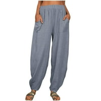 Žene ljetne casual hlače pamučna posteljina pantalona za cinch dno labave solidne pantalone Duksevi sa džepovima