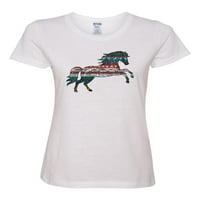 Plaid Paisley Retro Vintage Wild Horse Životinje Ljubav žena Ženska grafička majica, Bijela, X-velika