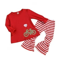 Dječja djevojka Božićna odjeća s dugim rukavima crveni top + prugasti pantalone za hlače, 0-4Y
