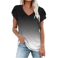 Hueook T-majice Ženske plus veličine kratkih rukava od tiskanih V-izrez modne ležerne majice pulover