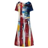 Haljine za žene plus veličina ženska V-izrez sunčana haljina kratki rukav Maxi grafički otisci Ljetne