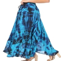 Sakkas Ester Womens Jednostavni Boho Maxi Full Circle Tie-boja suknja sa elastičnim strukom - Plava