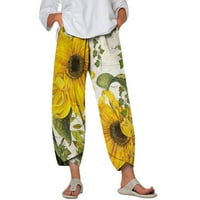 Ichuanyi ženske hlače, žene elastične struk hlače cvjetne tiske široke pantalone za noge, ležerne pamučne