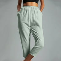 Puntoco Summer pantalona Ženska kostopa čvrste boje Komforne elastične strugove sa džepom Mint MINT