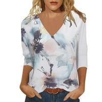 Majice za žene s dugim rukavima V-izrezom cvjetne tiskane petal tiskane košulje Top casual labave udobne