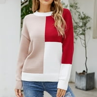 Smanjeni ženski džemper okrugli dekoltev pulover džemper u boji Ležeran na dugim rukavima s dugim rukavima,