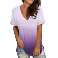 OAVQHLG3B Ženska modna gradijentska ispisana bluza V-izrez Kratki rukav labav majica Ležerne prilike