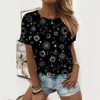 Ženska modna ležerna print Flowy labav majica s kratkim rukavima, crne s