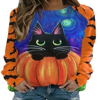 Eyicmarn bundeve-duks Halloween Crewneck košulja - mačke Grafički ispisani pulover s dugim rukavima