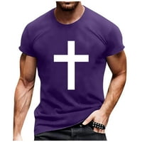 Ljetni kratki rukav okrugli vrat Europska veličina Cross Print Pulover Majica Top Purple XL