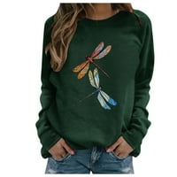 Zodggu Womens Duksev pulover za žene Dragonfly Print Fashion Womens Labavi Ležerne prilike s dugim rukavima