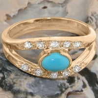 Britanska napravljena od 10k Rose Gold Prirodni tirkizni i dijamantni ženski prsten - Veličine opcije