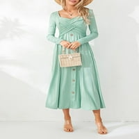 Žene Ljeto Ležerne prilike za midi haljina Čvrsti bočni gumb s rukavima V-izrez A-line haljina modna