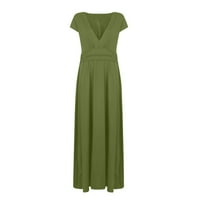 Ženske haljine V-izrez Maxi Ležerne prilike A-line Slatka kratka rukava ljetna haljina vojska zelena