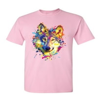 Tee Hunt Neon Wolf Head Majica Boja Splatter Lone Wolf Spirit životinjska muška majica, svijetlo ružičasta, srednja